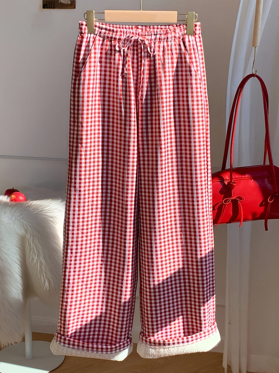Rutiga pyjamasbyxor med mjukt foder – Röda och vita