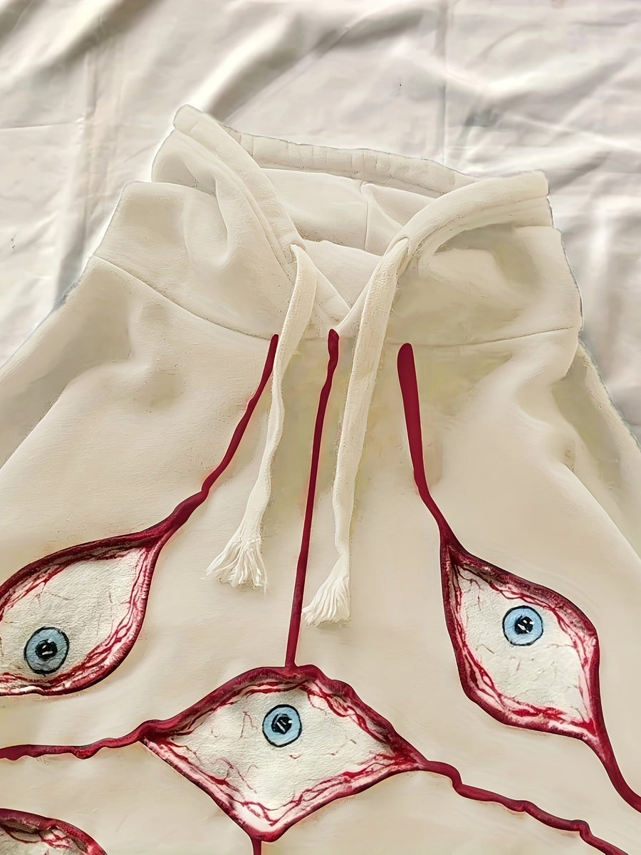 Hoodie med ögonmotiv och dragsko - Långärmad huvtröja