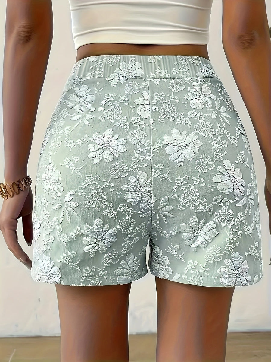Damshorts Elegant Blommig Broderad Hög Midja Sommar Fritid