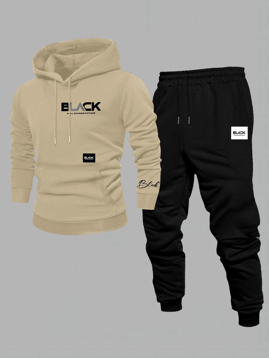 Unisex Mjukisset Hoodie & Byxor Svart med Logotyp