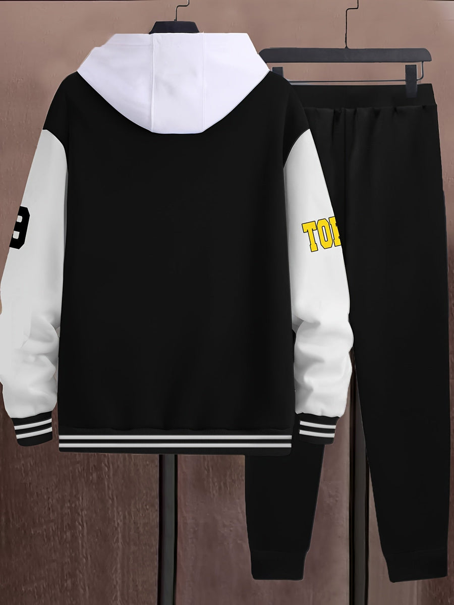 Unisex Baseballjacka & Byxor Set med Tryck Svart Vit