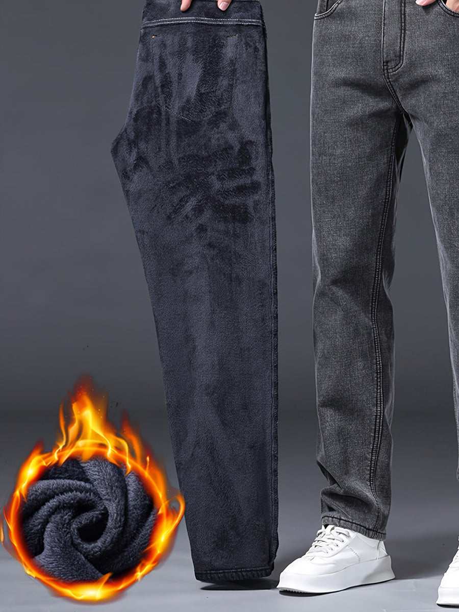Herrjeans i grå denim med fickor och bälteshällor, klassisk passform