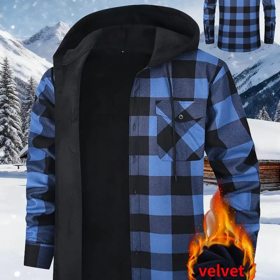 Rutig flanellskjorta med luva och foder, grön och svart