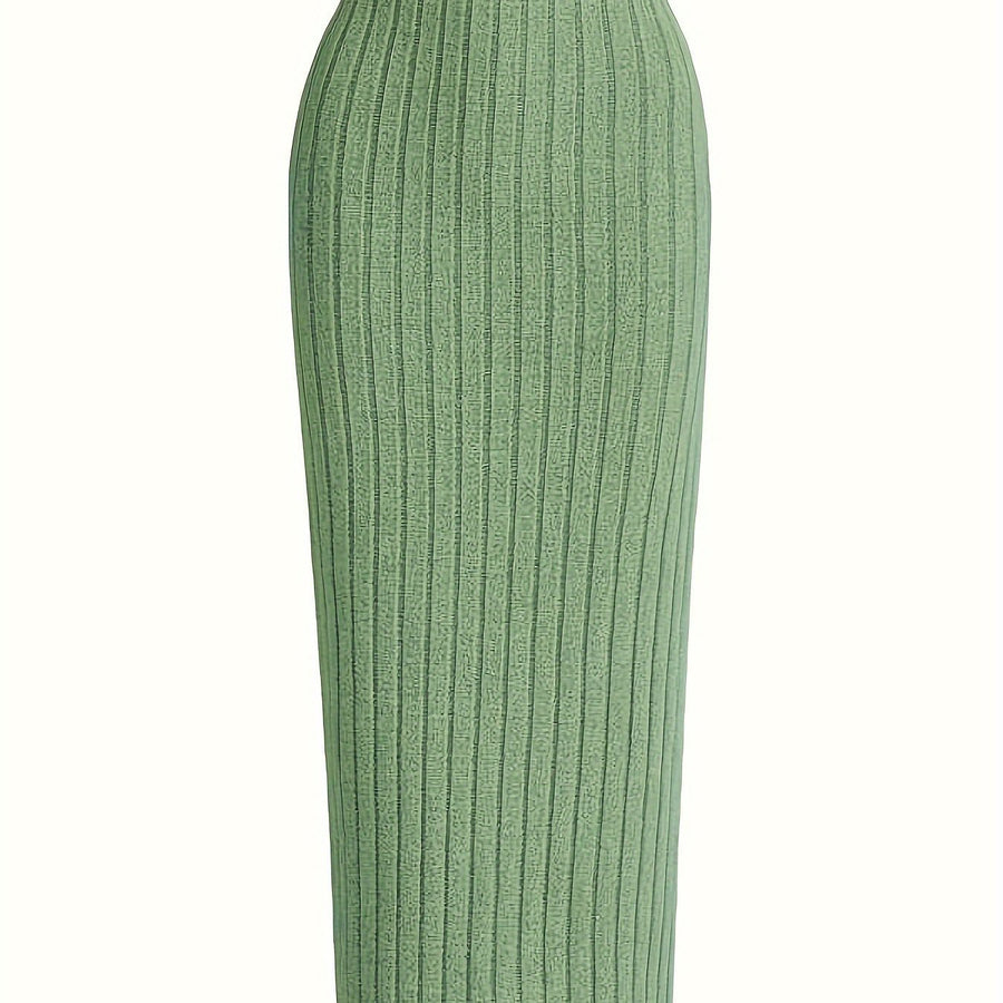 Dam kjol i ribbad stickning med hög midja – elegant och bekväm vardagsstil