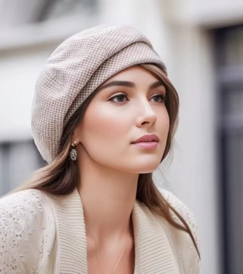 Basker med Rutmönster för Dam – Beige Texturerad Keps