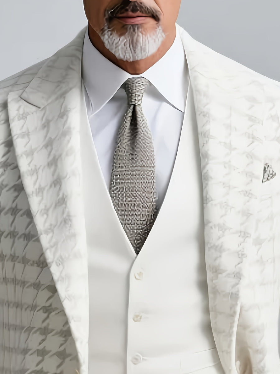 Vit Kostym med Rutigt Mönster, Herr Tweedliknande Blazer och Västar