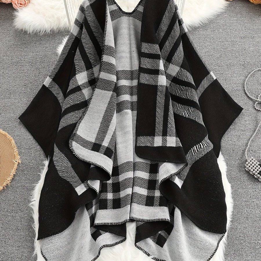Women���s Geometric Open-Front Poncho Cape