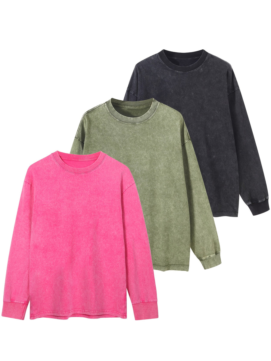 Unisex sweatshirt tvättad look långärmad tröja rund hals