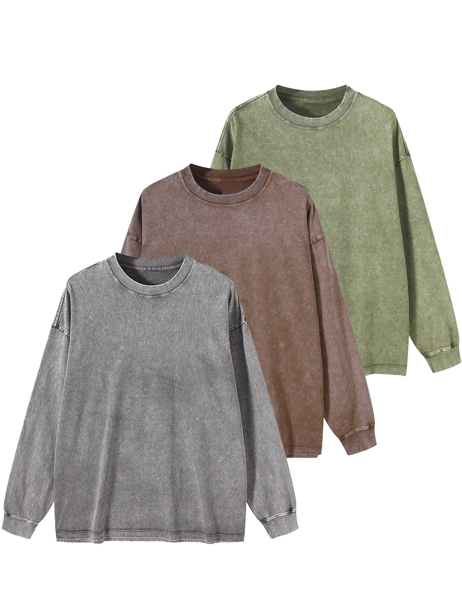 Unisex sweatshirt tvättad look långärmad tröja rund hals