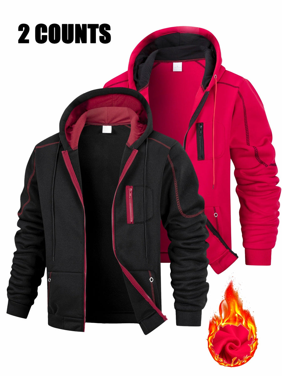 Hoodie med dragkedja och foder, 2-pack – Flerfärgad med kontrastsömmar