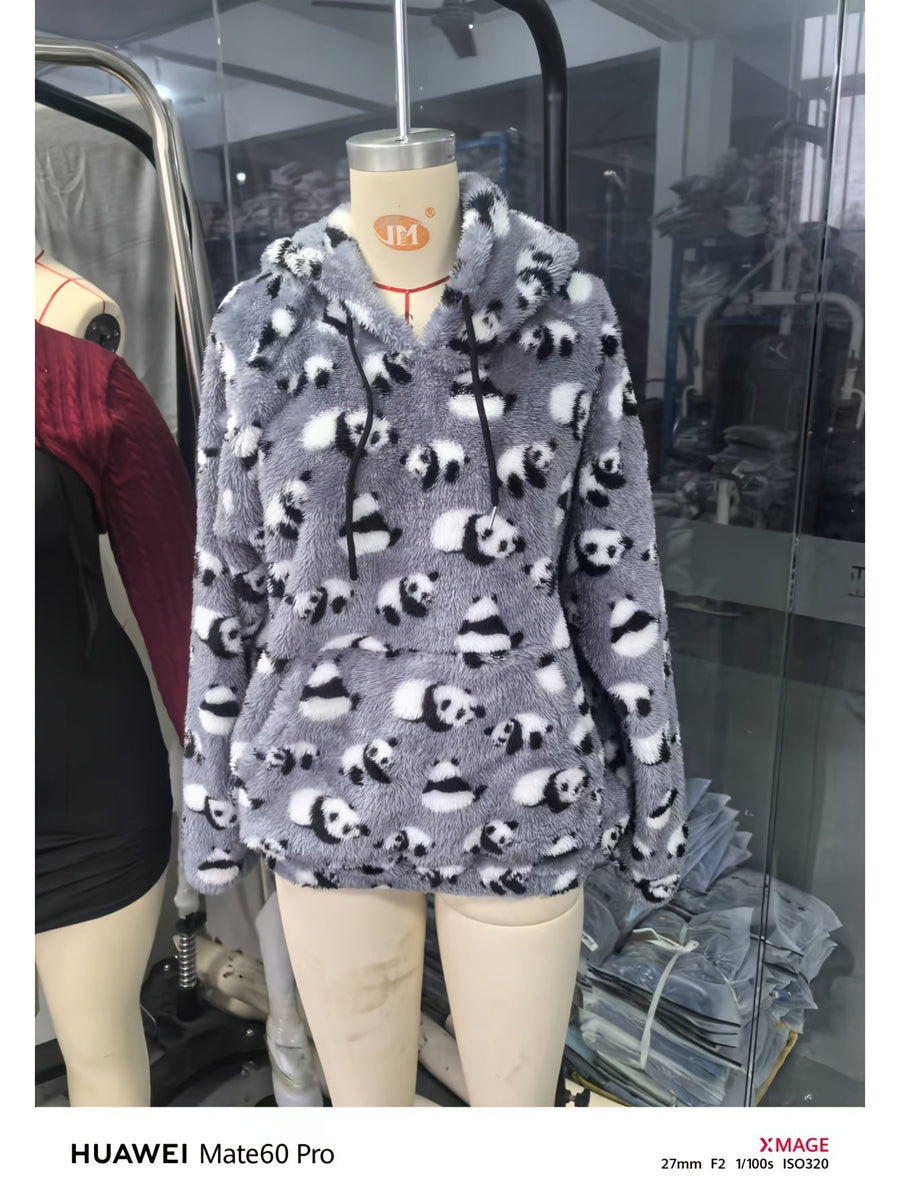 Unisex mysig hoodie med mönster och luva, känguruficka