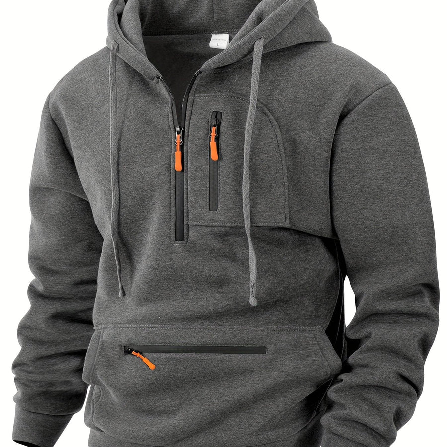Unisex Hoodie med Halvdragkedja och Fickor, Flerfärgad