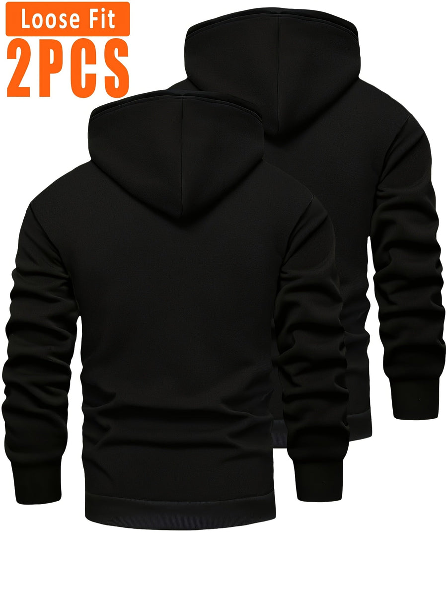 Unisex Hoodies med Fleecefoder, 2-pack, Loose Fit, Svart och Mörkgrå