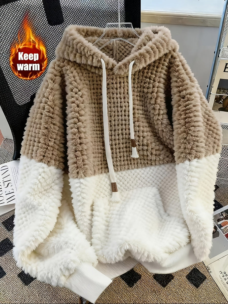 Fuskpäls Hoodietröja i Mjukt Material med Kontrastfärgade Paneler, Unisex