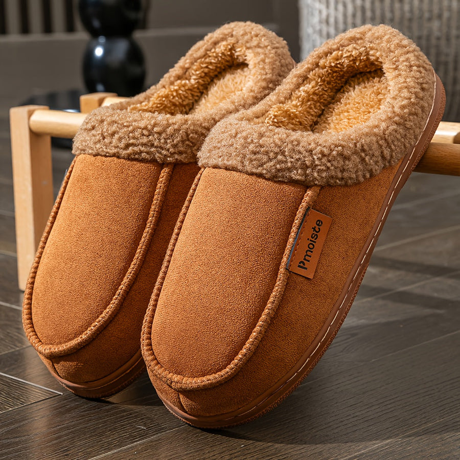 Unisex tofflor med mjukt foder, svart, ljusbrun, grå, i mockaimitation