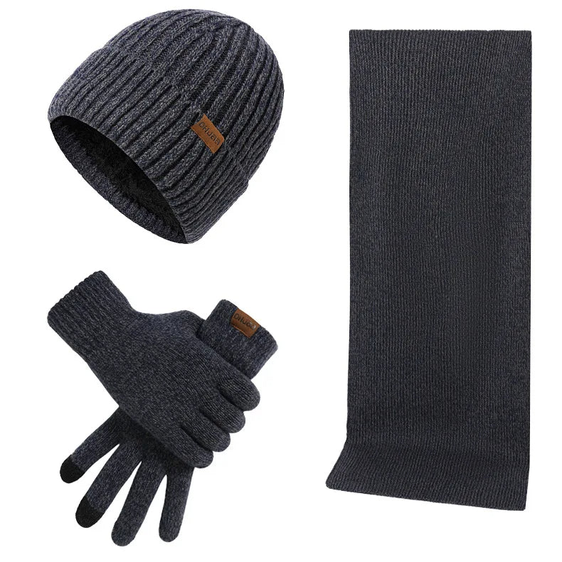 Varmt vinterset med mössa, halsduk och handskar i ribbstickat material för unisex