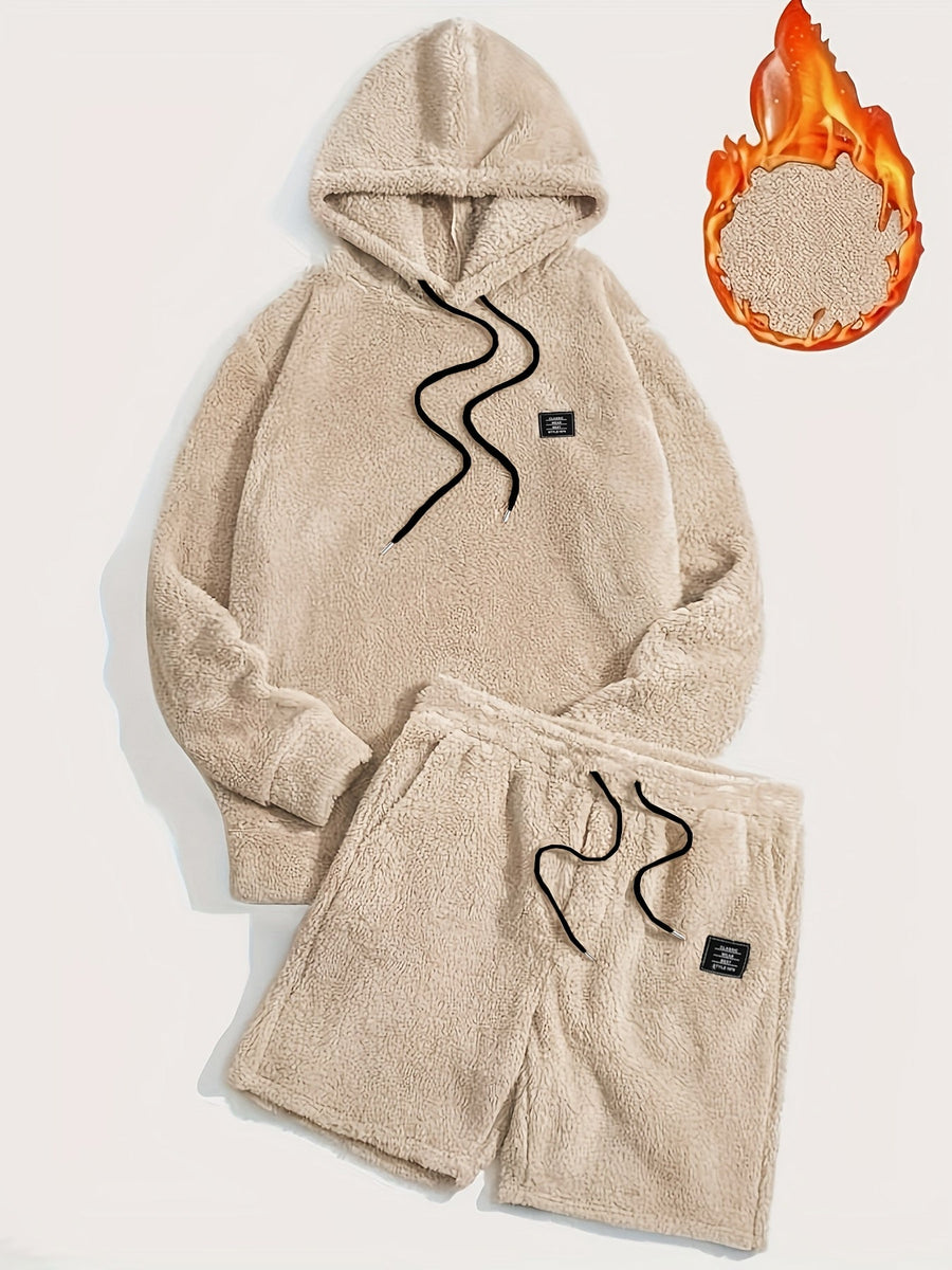 Grått teddyfleeceset med huvtröja och shorts