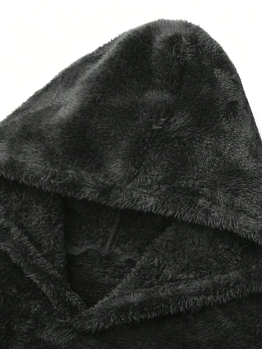 Grått fluffigt mysset med huva och byxor, mjukt material