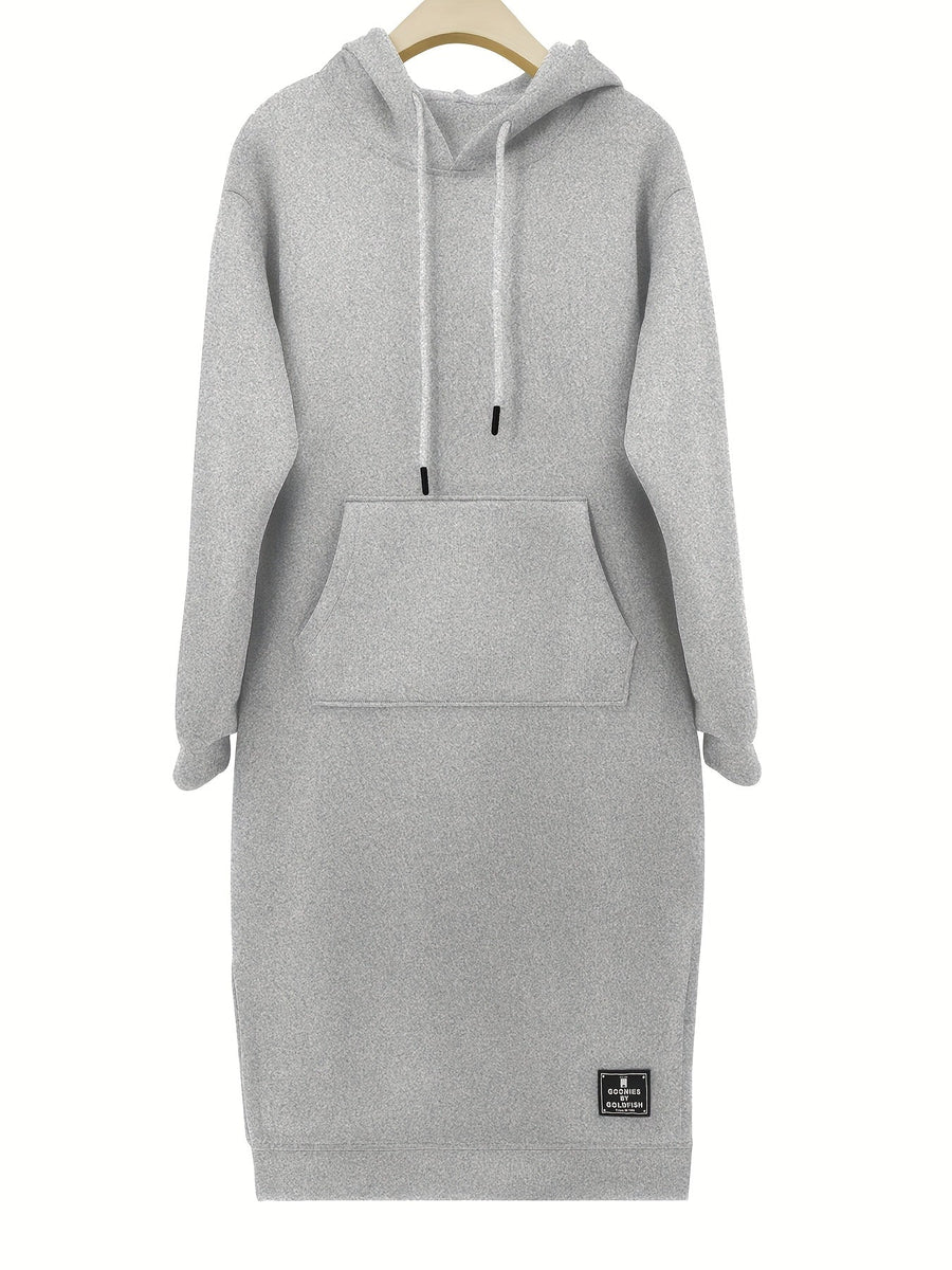 Dam Hoodiedress med Fickor, Lång Ärm och Sidosprund i Mjukt Material