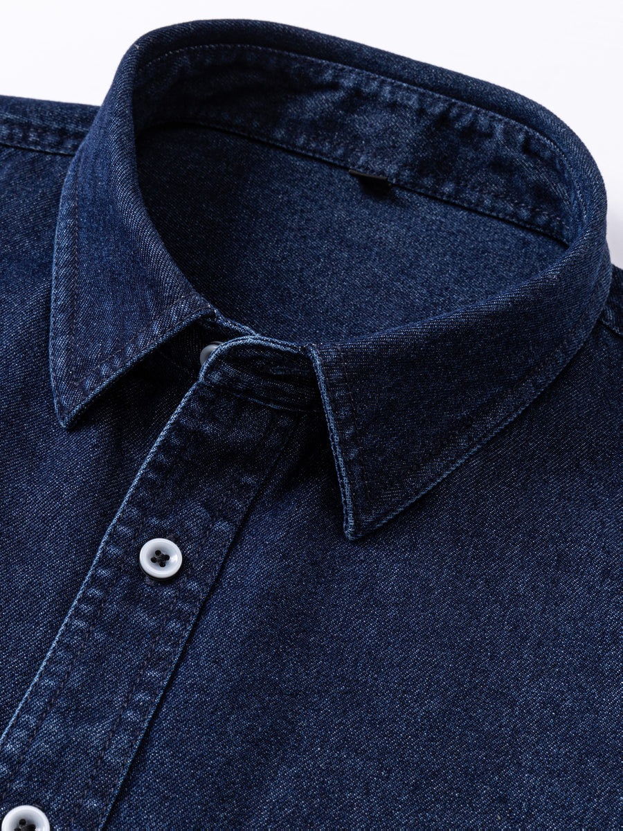 Jeansskjorta med lång ärm och bröstfickor i denimlook