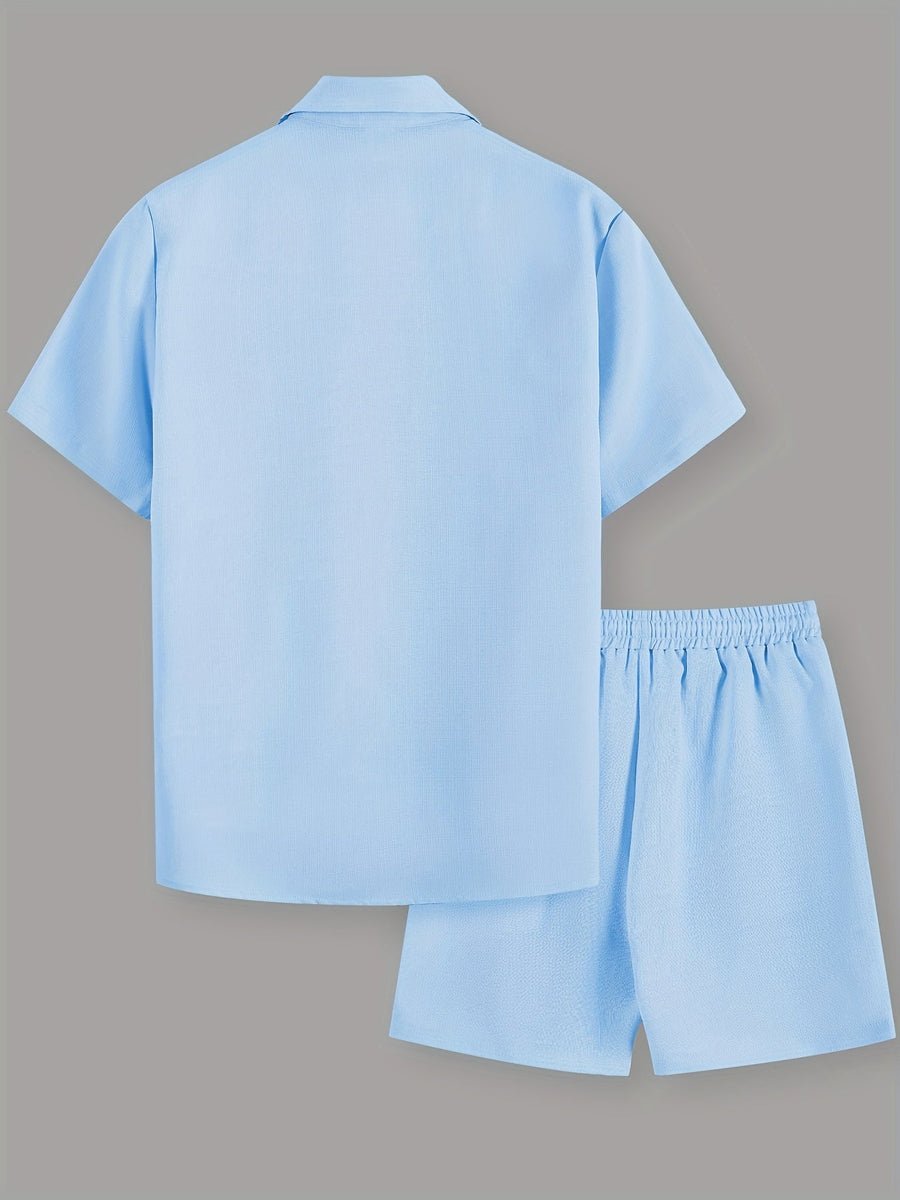 Herr Kortärmad Skjorta och Shorts Set – Avslappnad Sommarlook för Fritid och Semester