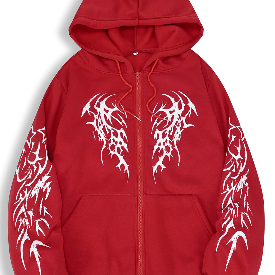 Unisex Hoodie med Dragkedja & Tribalmönster