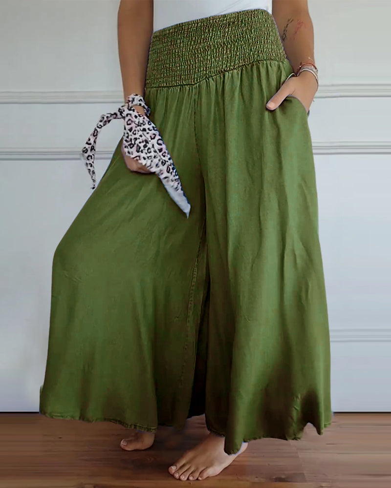 Dam Vida Byxkjol Elegant Bohemisk Stil med Hög Midja och Vida Ben – Perfekt för Vardag och Semester
