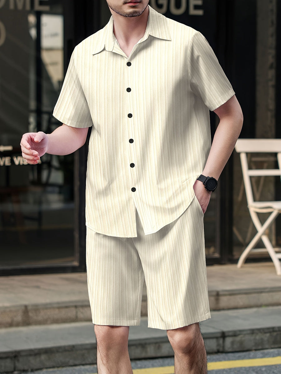 Herr Sommarset Kortärmad Skjorta och Shorts Avslappnad Stil Perfekt För Vardagsbruk