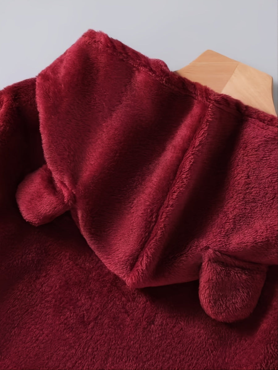 Hoodie för Dam med Kattöron, Kattmotiv och Fickor i Fuskpäls, Burgund/Grå