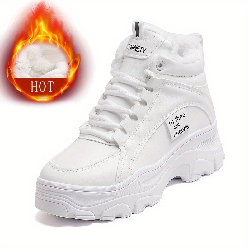 Dam sneakers, tjock sula, höga, fodrade vinterkängor i vitt eller beige