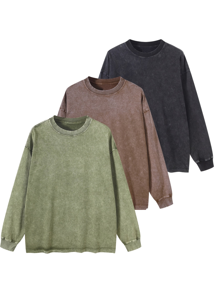 Unisex sweatshirt tvättad look långärmad tröja rund hals