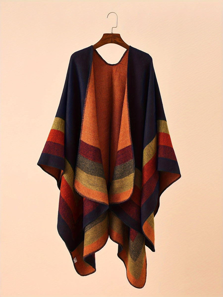 Vändbar Poncho Randig Oversized Mjuk Grå Rosa Grön