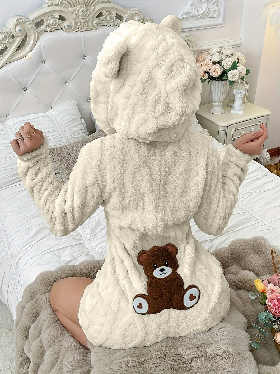 Mysig Teddybjörnsoverall för Dam, Kort Overall med Huva och Dragkedja, Svart eller Vit