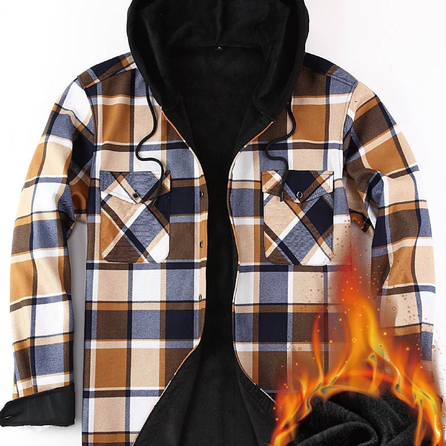 Men���s Plaid Hooded Thermal Flannel Shirt Jacket