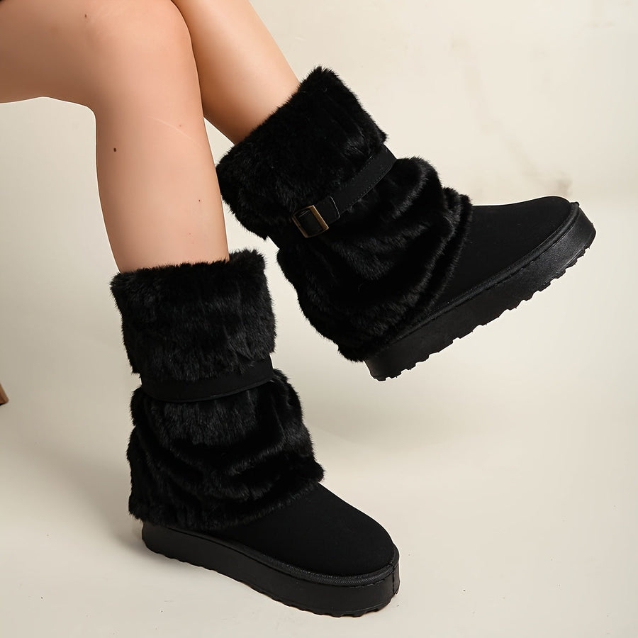 Dam Stövlar med Fuskpäls och Spänne - Vinterfodrade Boots