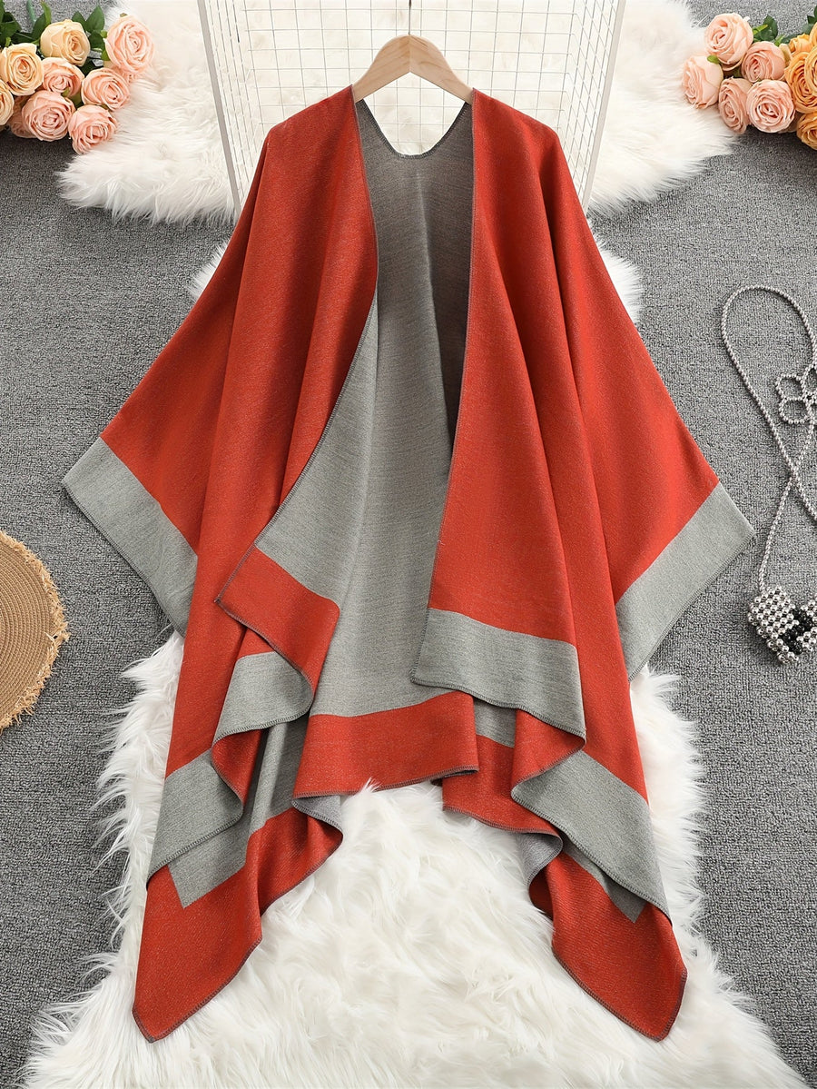 Women���s Geometric Open-Front Poncho Cape