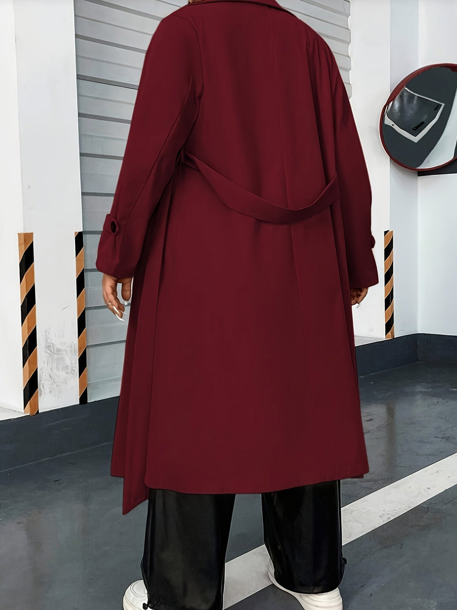 Dam Trenchcoat Lång Dobbeltknäppt med Krage och Manschetter