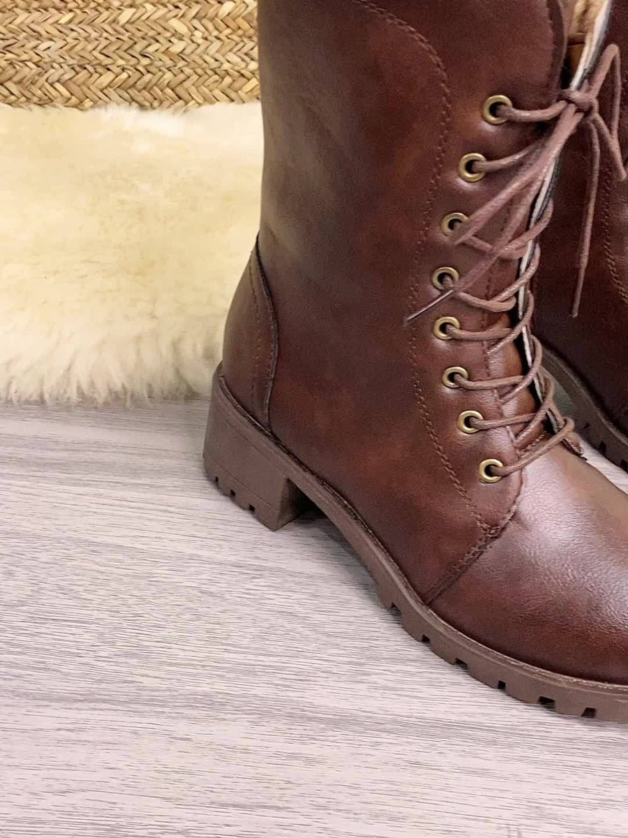 Bruna kängor med snörning och dragkedja, fodrade, för kvinnor