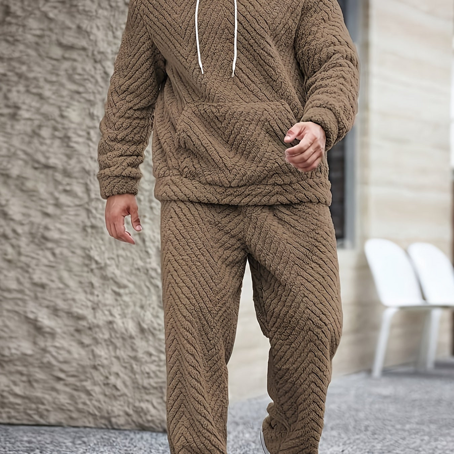 Unisex Mjukt Pyjamasset med Huva och Chevronmönster