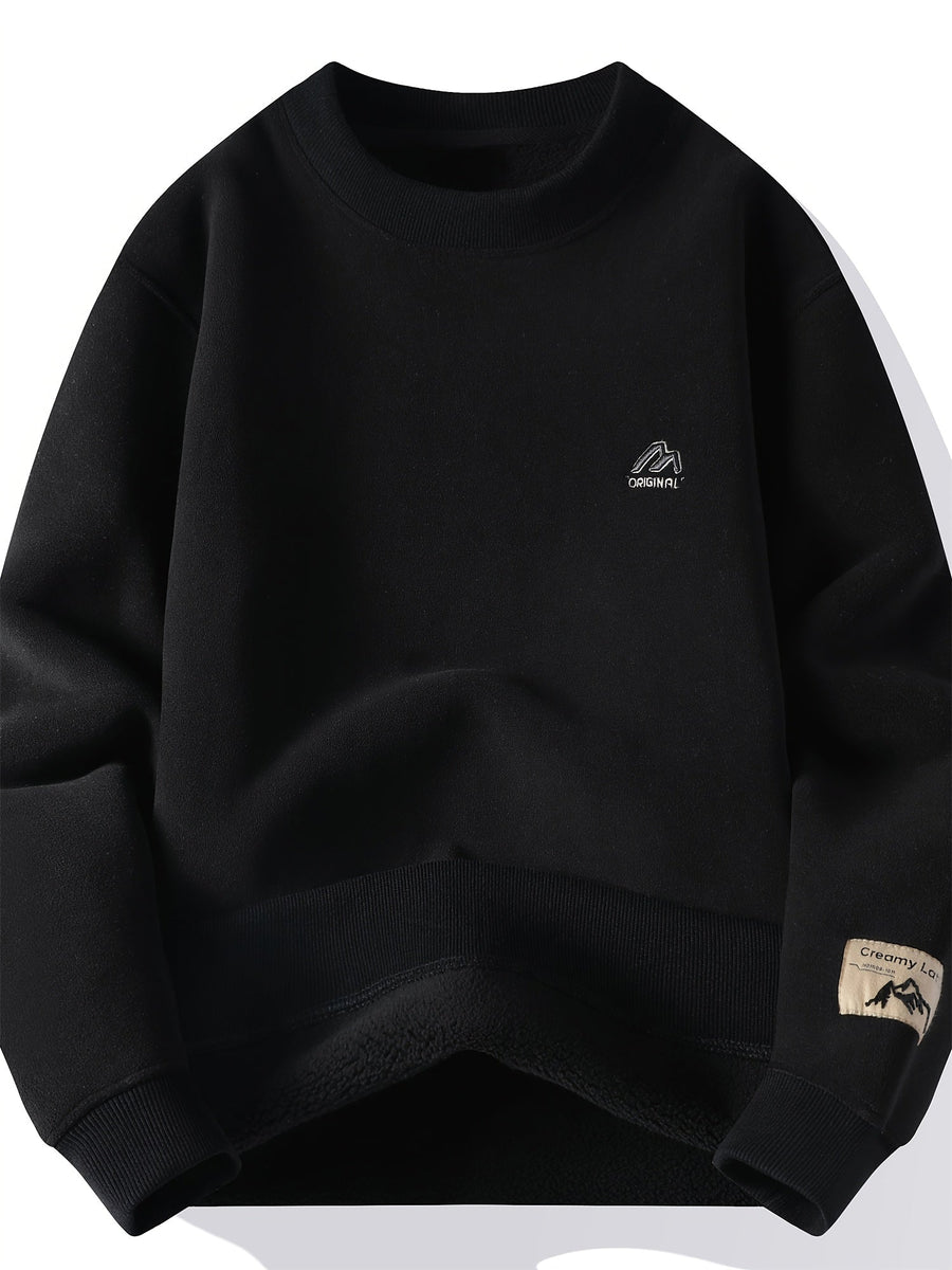 Unisex Tröja med Rund Hals och Fleeceinsida, Varm Tjock Tröja, Khaki