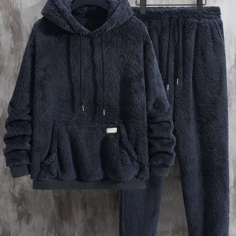 Unisex Mjuk Teddyfleece Hoodie och Byxa Set - Fluffigt Tvådelat Loungeset