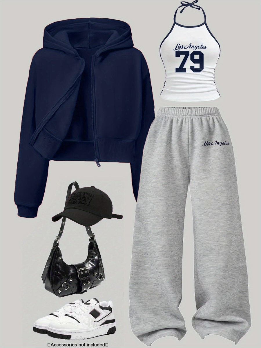 Dam Träningsset med Hoodie, Linne och Byxor, Casual Stil