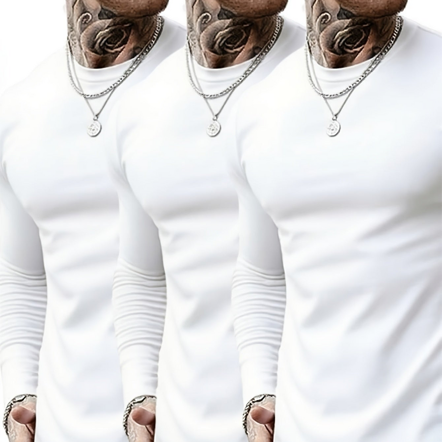 3-pack Herr Tröja Långärmad Rundhalsad Slim Fit Svart Vit Grå