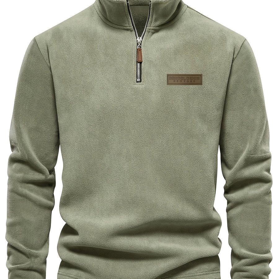Men's Quarter-Zip Fleece Pullover with Logo Patch