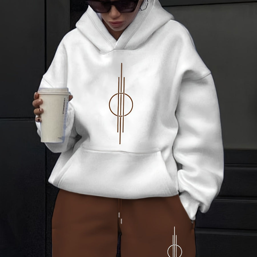Vit Hoodie och Mjukisbyxor Set med Geometriskt Tryck