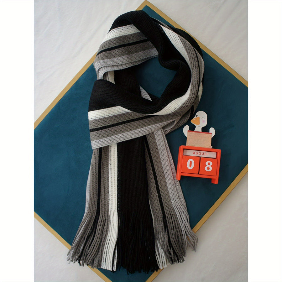 Men's Striped Fringed Color Blocked Winter Scarf