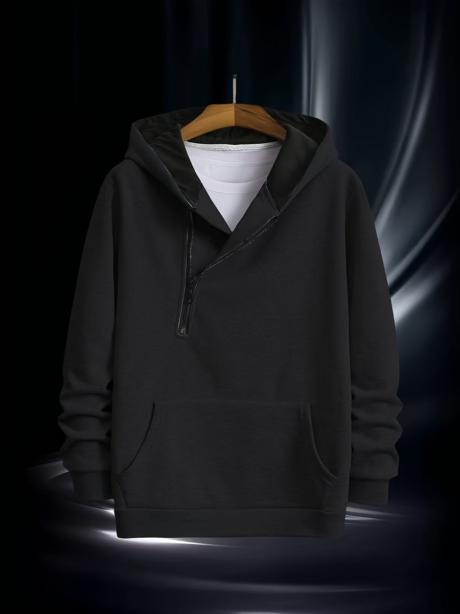 Unisex hoodie med asymmetrisk dragkedja och magficka