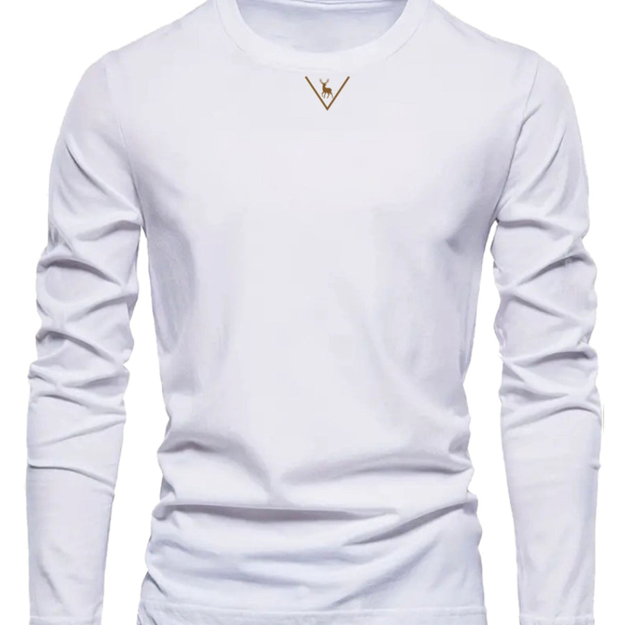 Mörkgrön Långärmad T-shirt med Rund Hals och Hjortmotiv