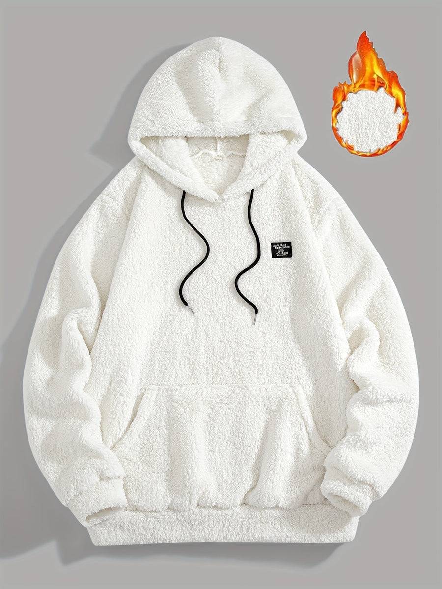 Unisex teddy fleece hoodie med huva och känguruficka, mysig tröja för dam och herr