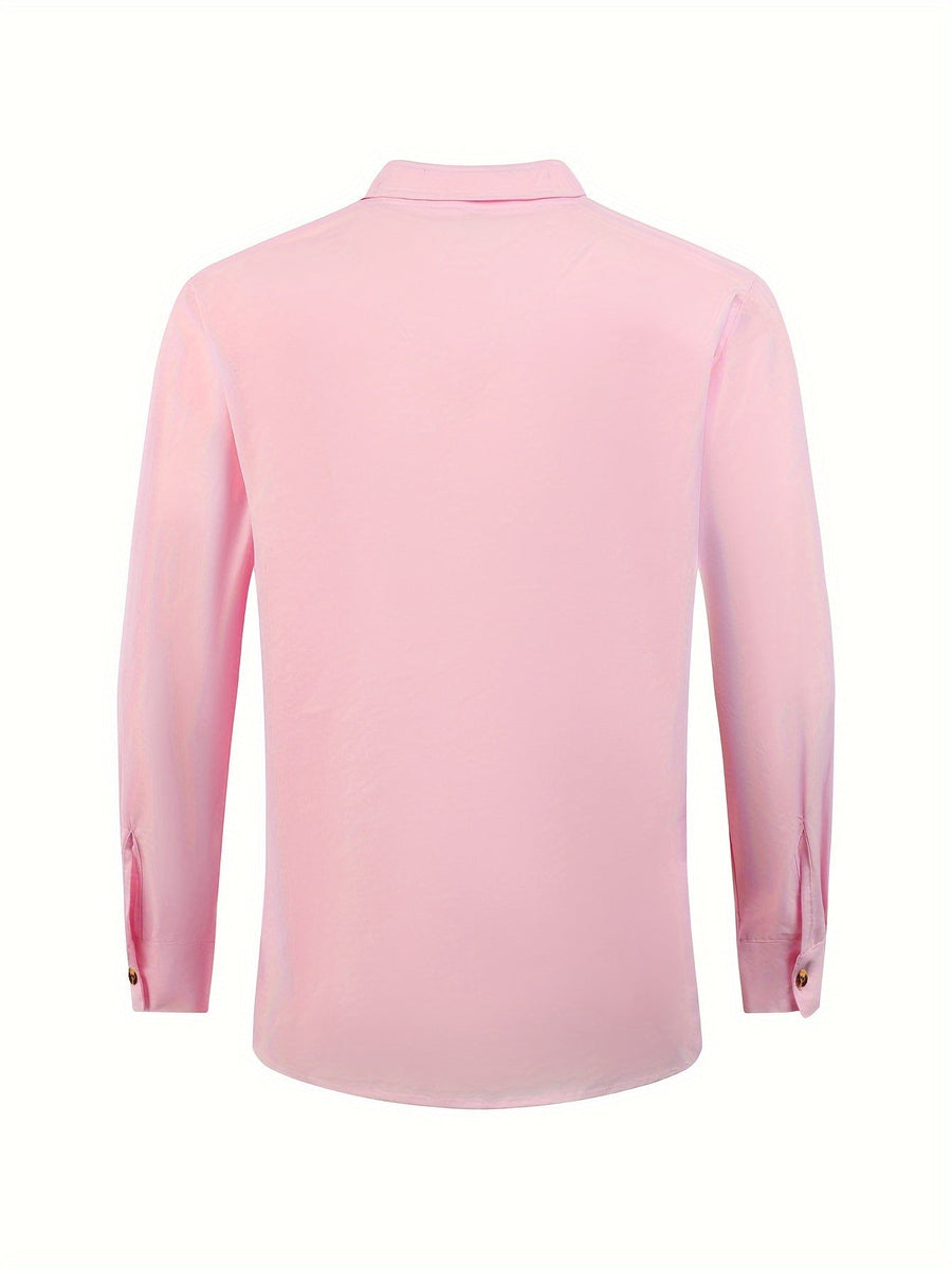 Herr Skjorta Casual Weekend med Ståkrage och Dekorativa Knappar - Elegant Vardagsstil